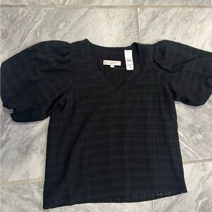 NWT Loft Womens Puff Sleeve Short Sleeve Black Blouse Size XS